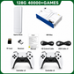 Gaming console package with controllers, accessories, and packaging on a white background.