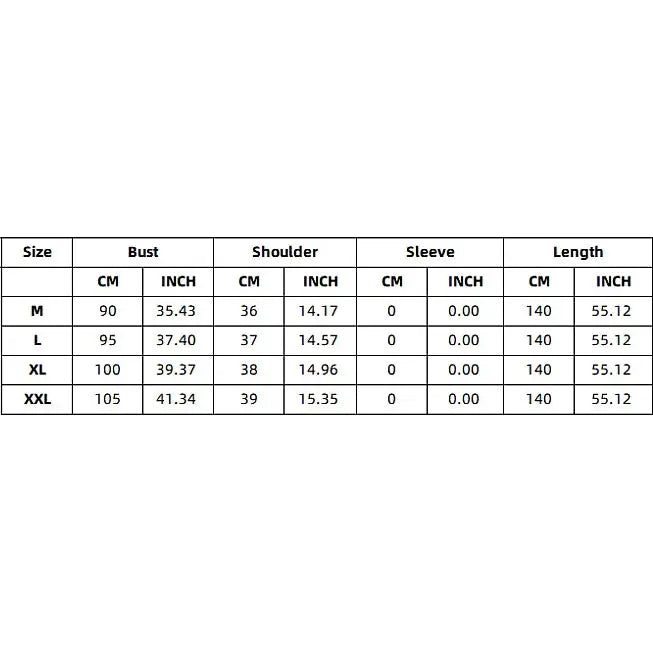 size chart for women's ethereal chiffon gown showing measurements in cm and inches
