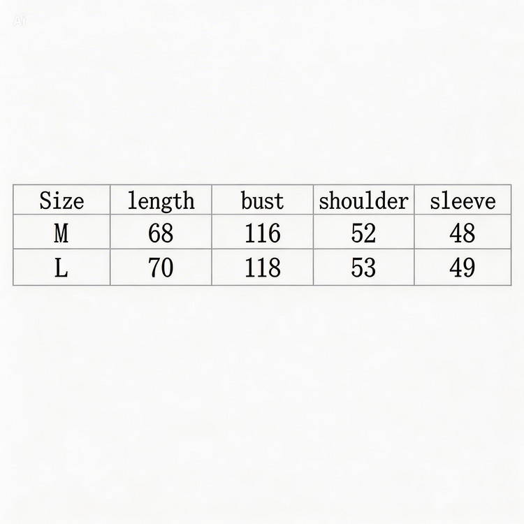 Measurement chart for clothing sizes M and L with dimensions in centimeters......