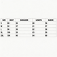 Measurement chart for clothing sizes S to 2XL with bust, shoulder, length, and sleeve dimensions.