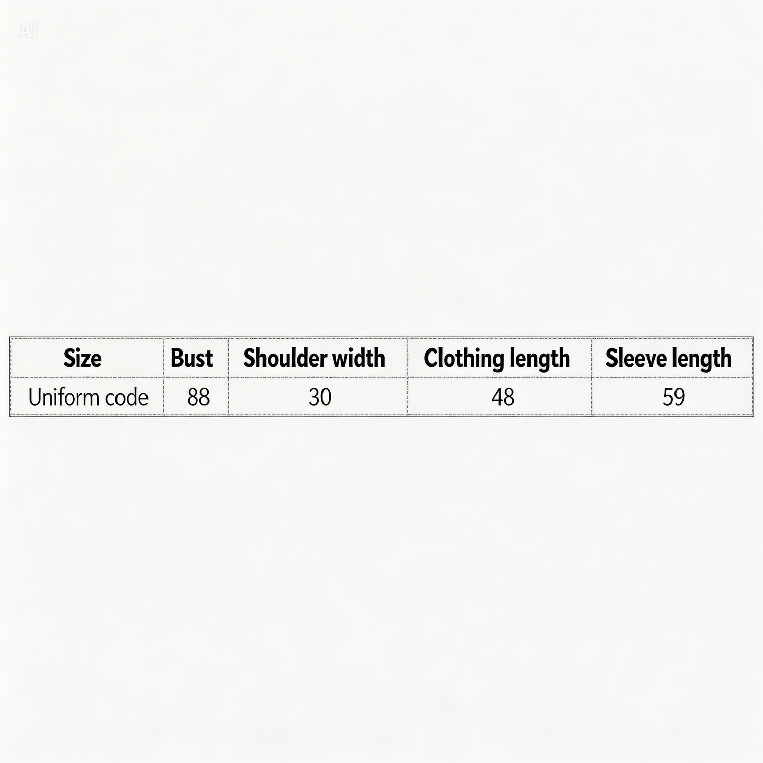 Measurement chart for clothing with dimensions in centimeters on a white background