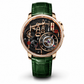 Luxury watch with green strap and intricate design on a white background