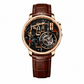 Luxury watch with intricate design and brown leather strap on white background