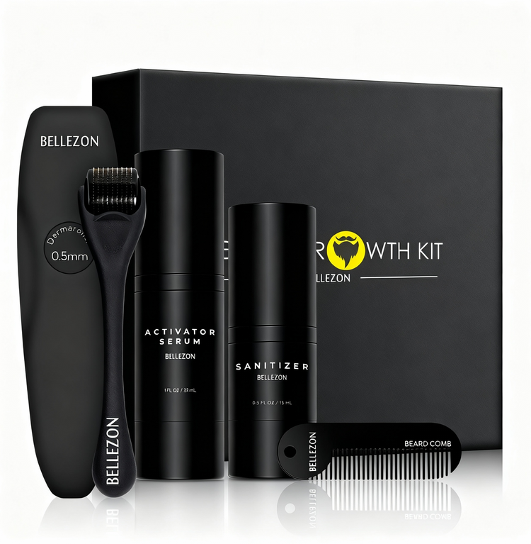 Makeup set with various colors and products in an open case on a white background