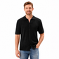 Man wearing a black textured shirt and blue jeans on a white background