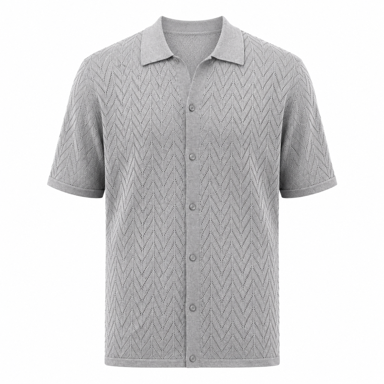 Gray patterned short-sleeve shirt on a white background