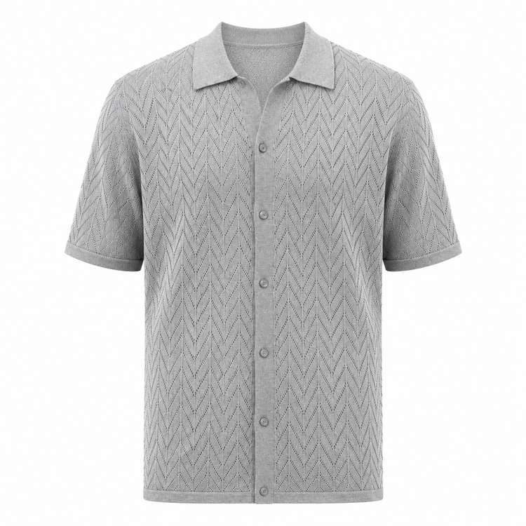 Gray patterned short-sleeve shirt on a white background