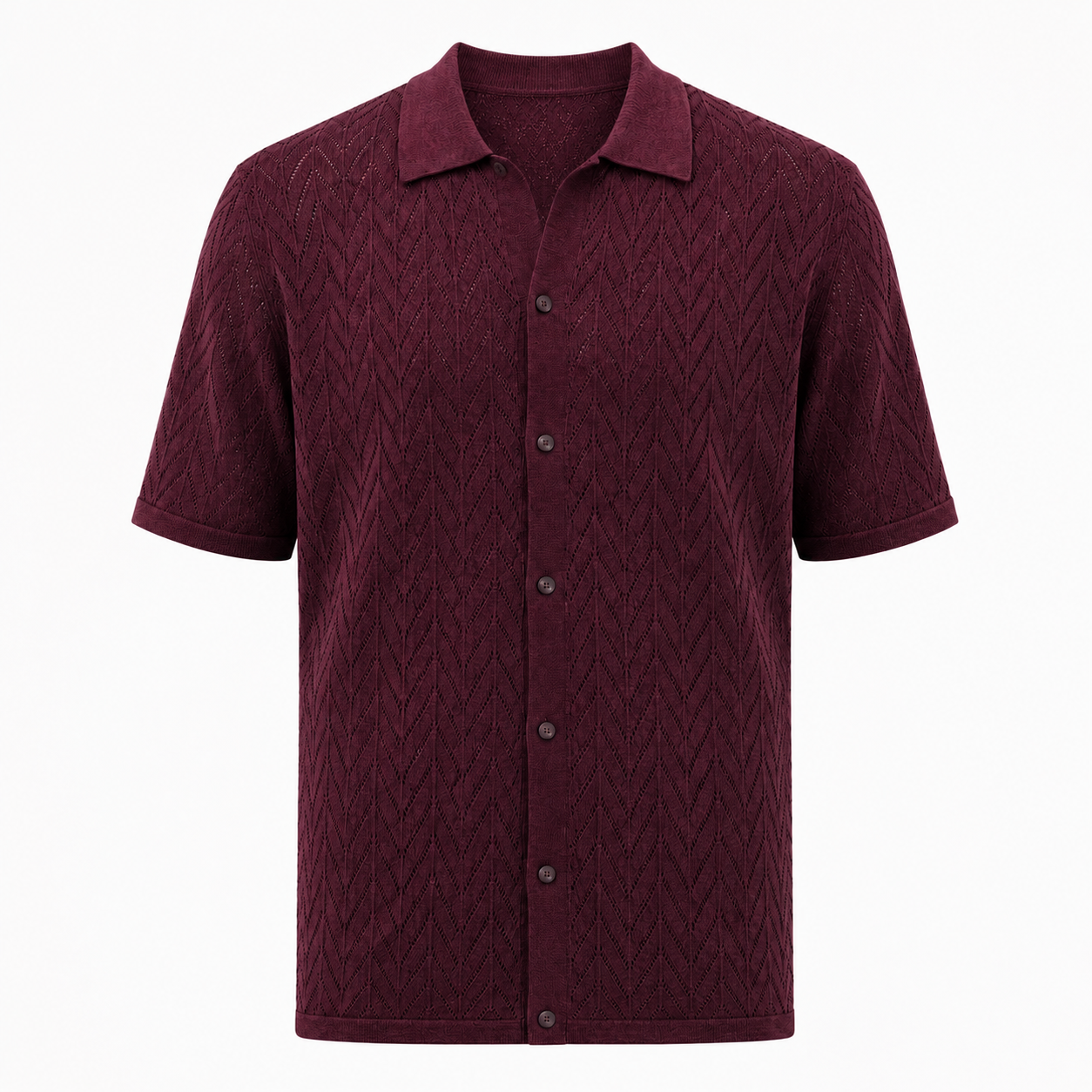 Maroon patterned shirt on a white background