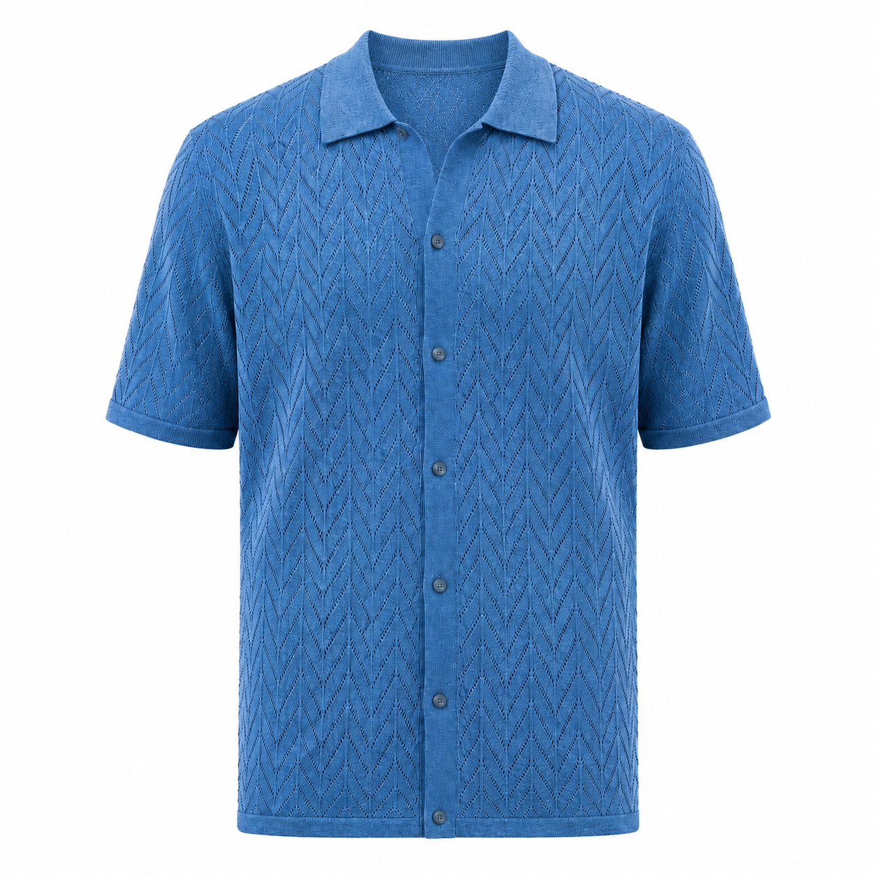 Blue patterned shirt on a white background
