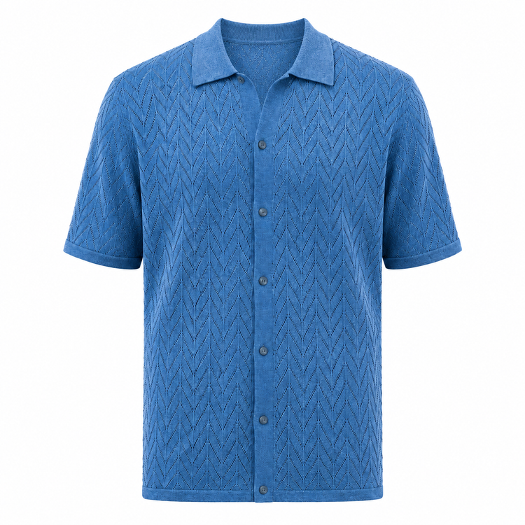 Blue patterned shirt on a white background