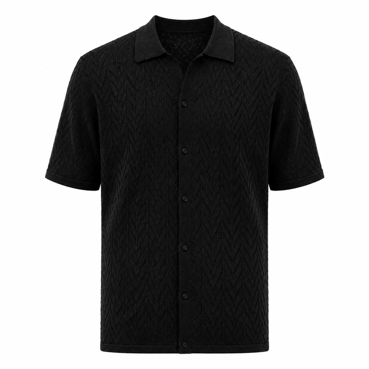 Black short-sleeve shirt on a white background