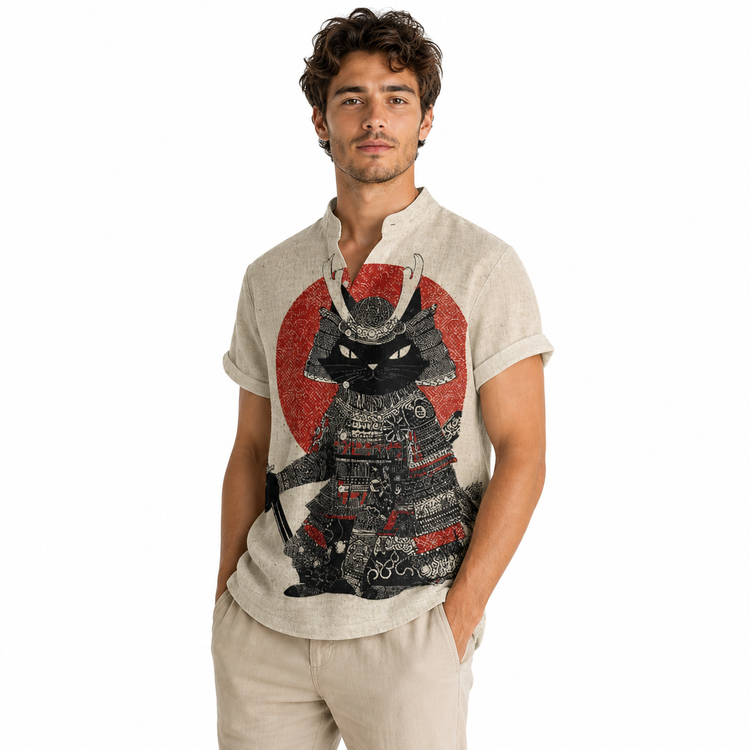 Men’s Japanese Samurai Cat 3D Printed Shirt