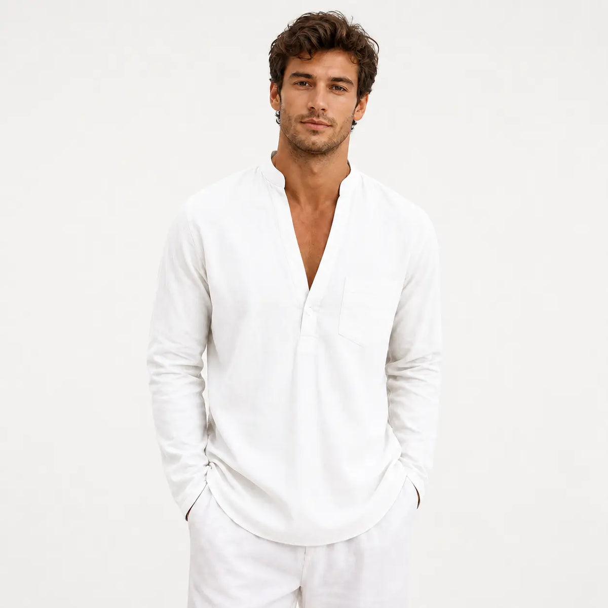 Men’s Linen Loose Fit Long Sleeve Shirt 05