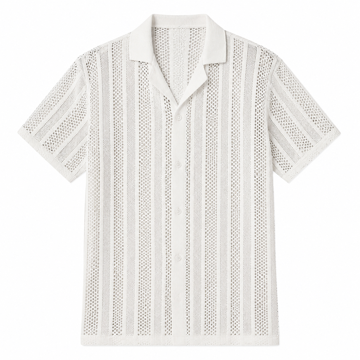 White short-sleeve shirt with a subtle pattern on a white background