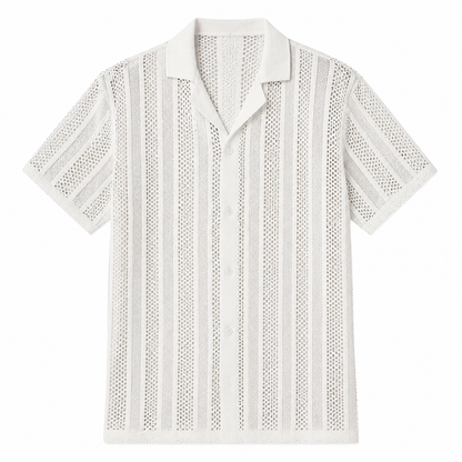White short-sleeve shirt with a subtle pattern on a white background
