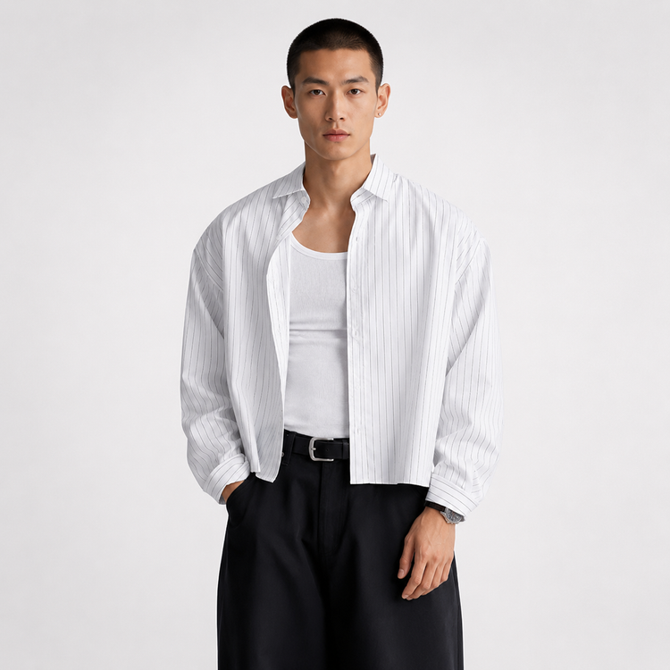 Men’s White Loose Fit Long Sleeve Shirt