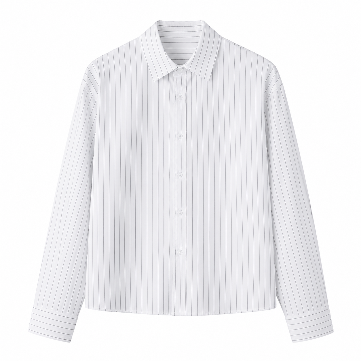 White shirt with thin blue stripes on a white background