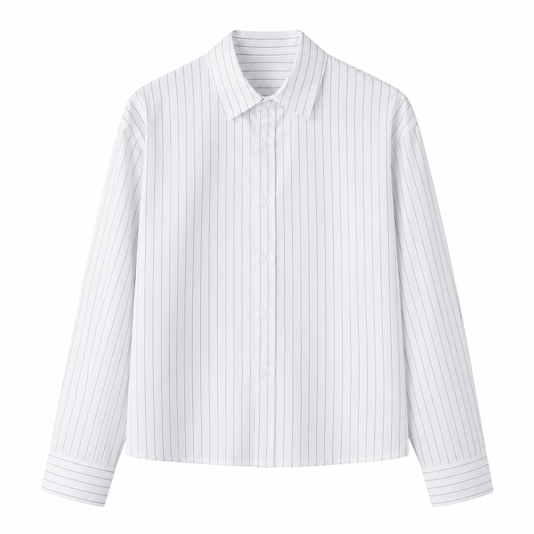 White shirt with thin blue stripes on a white background