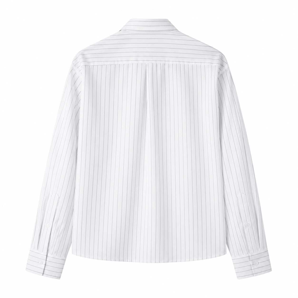 White shirt with thin blue stripes on a white background