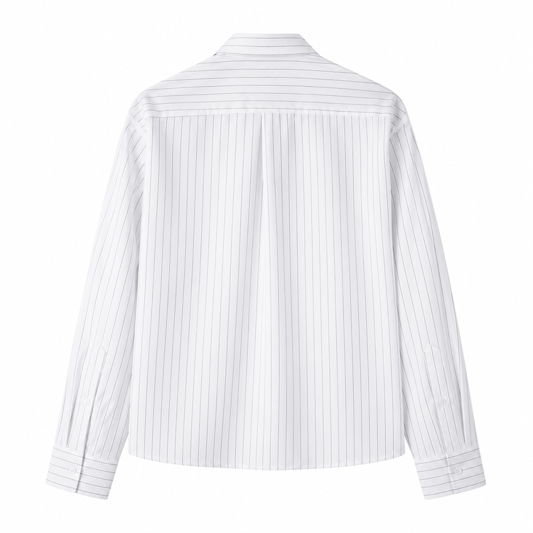 White shirt with thin blue stripes on a white background