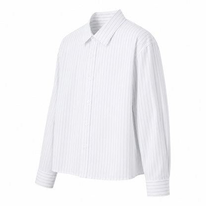 White ribbed long-sleeve shirt on a white background