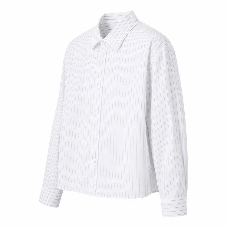 White ribbed long-sleeve shirt on a white background
