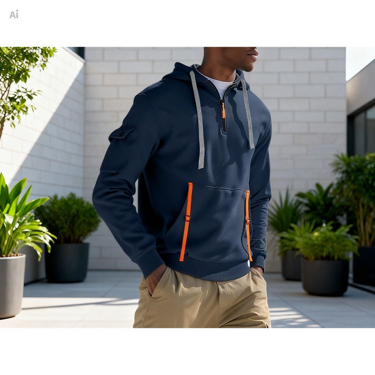 Navy Blue Men’s Fleece-lined Sweatshirt Hoodie