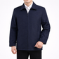 Navy blue jacket worn by a person on a white background