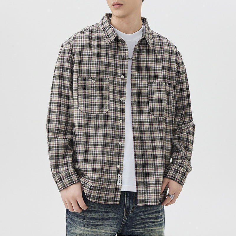 Fashion Fashion Brand Plaid Shirt High Quality Can Be Long Sleeves Inner Wear Coat Green Grid