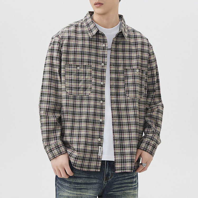 Fashion Fashion Brand Plaid Shirt High Quality Can Be Long Sleeves Inner Wear Coat Green Grid