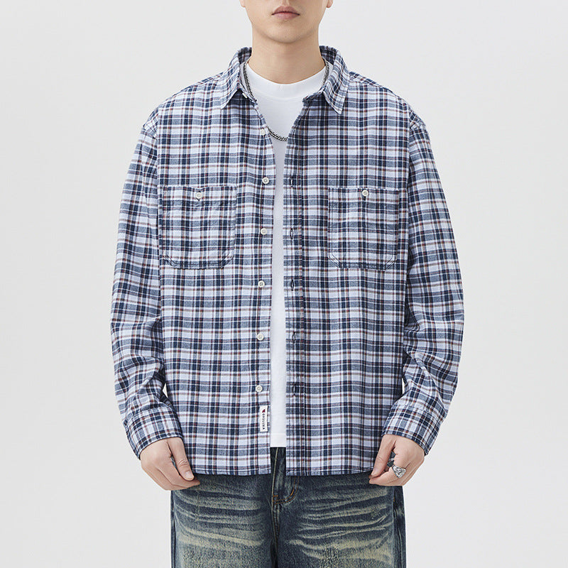 Fashion Fashion Brand Plaid Shirt High Quality Can Be Long Sleeves Inner Wear Coat Blue Plaid
