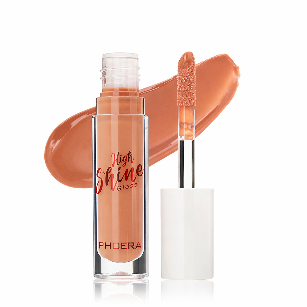 PHOERA high shine gloss with applicator on a white background BITTER - SOFT BROWN NUDE