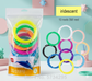 Packaged colorful 3D printing filament with visible brand logo on a light blue background.