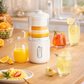 Person using a manual juicer to extract orange juice in a kitchen setting SIMPLE WHITE