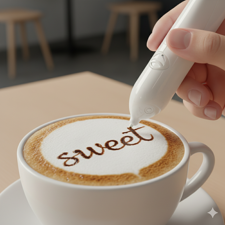 Person using a white handheld device to write &