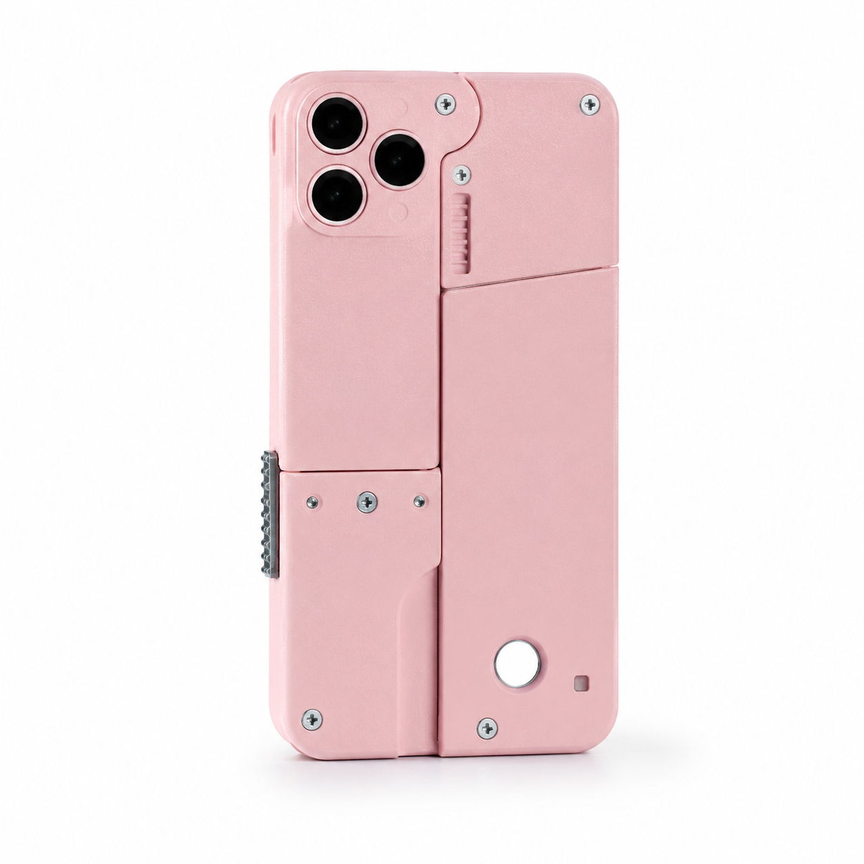 Pink phone case with a unique design on a white background