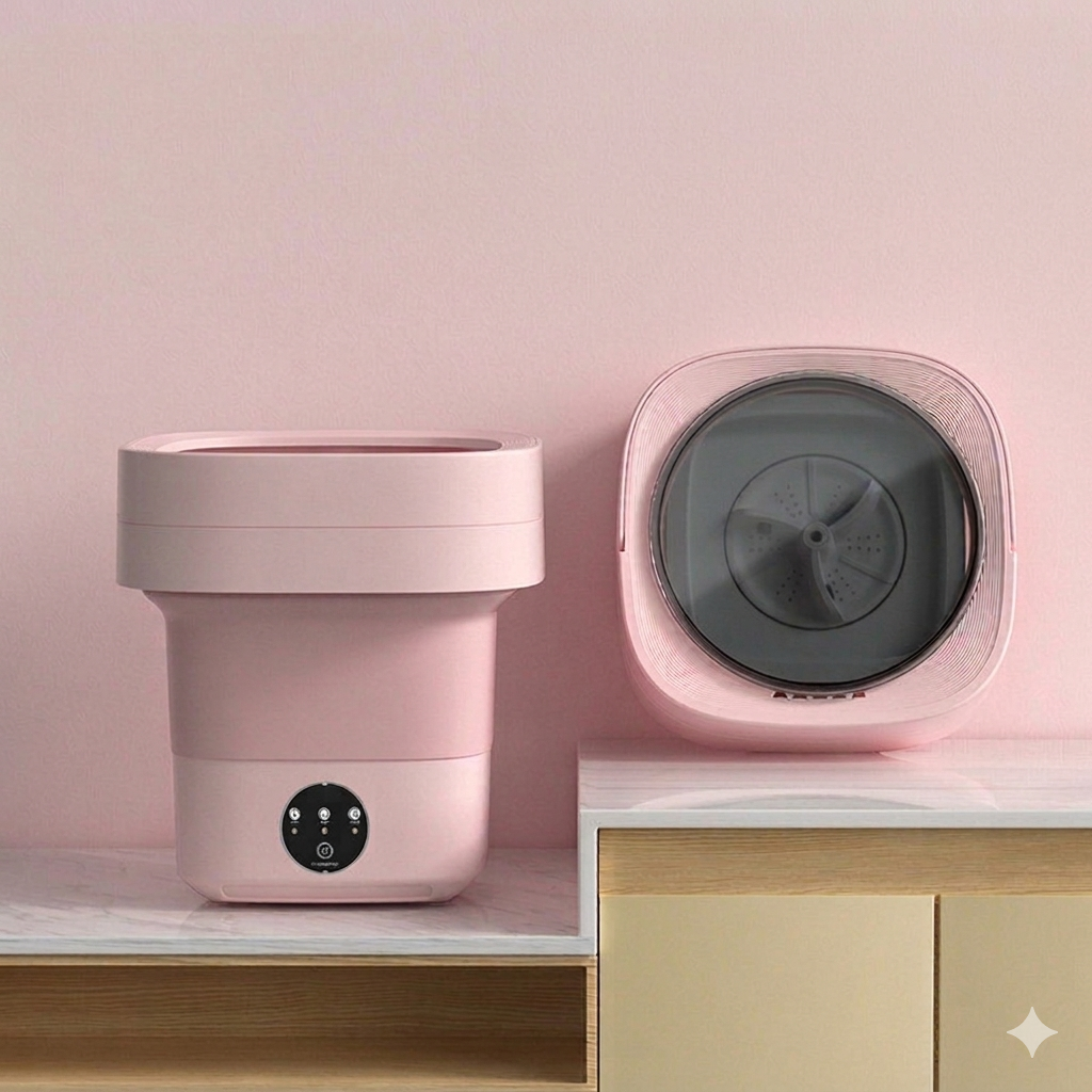 Pink Portable Foldable Washing Machine | Camper Van & Mobile Home Without Blue Light