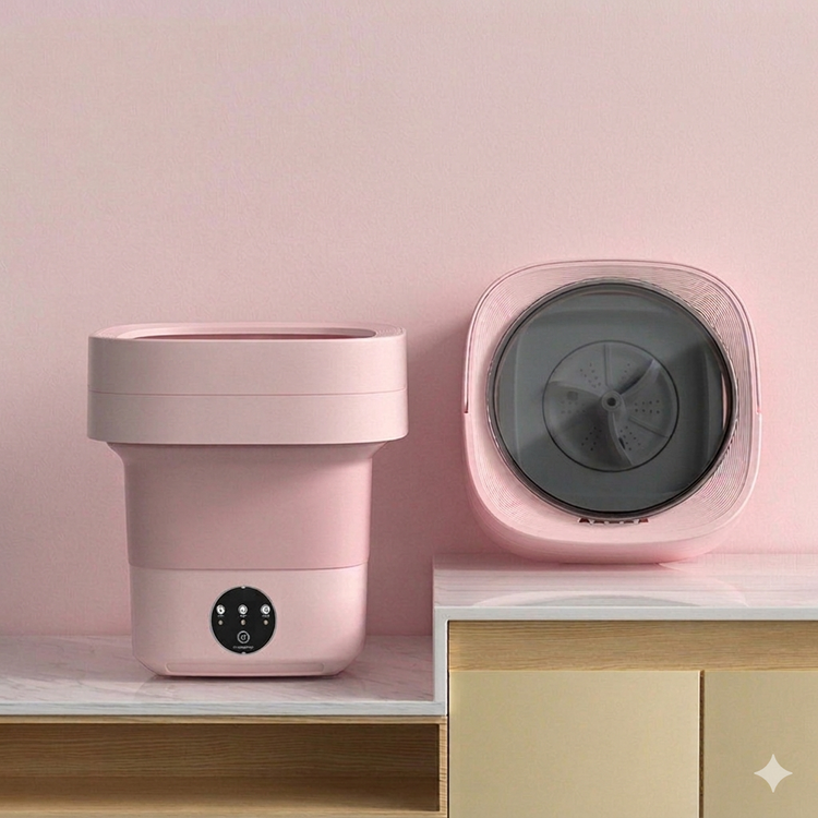 Pink Portable Foldable Washing Machine | Camper Van & Mobile Home Without Blue Light