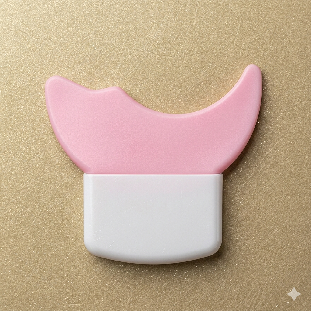 Pink and white hair tie holder on a beige background