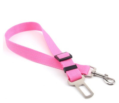 Pink car safety belt with a buckle on a white background