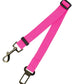 Pink dog leash with metal clip and carabiner on a white background