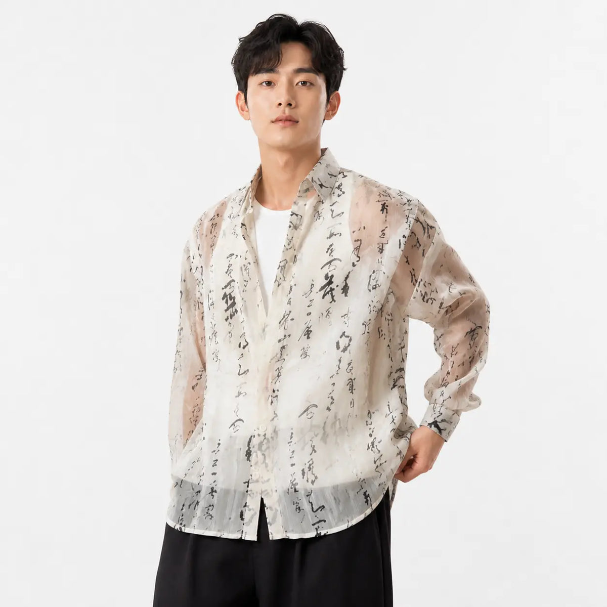 Plus Size Men’s Chinese Style Calligraphy Shirt 00