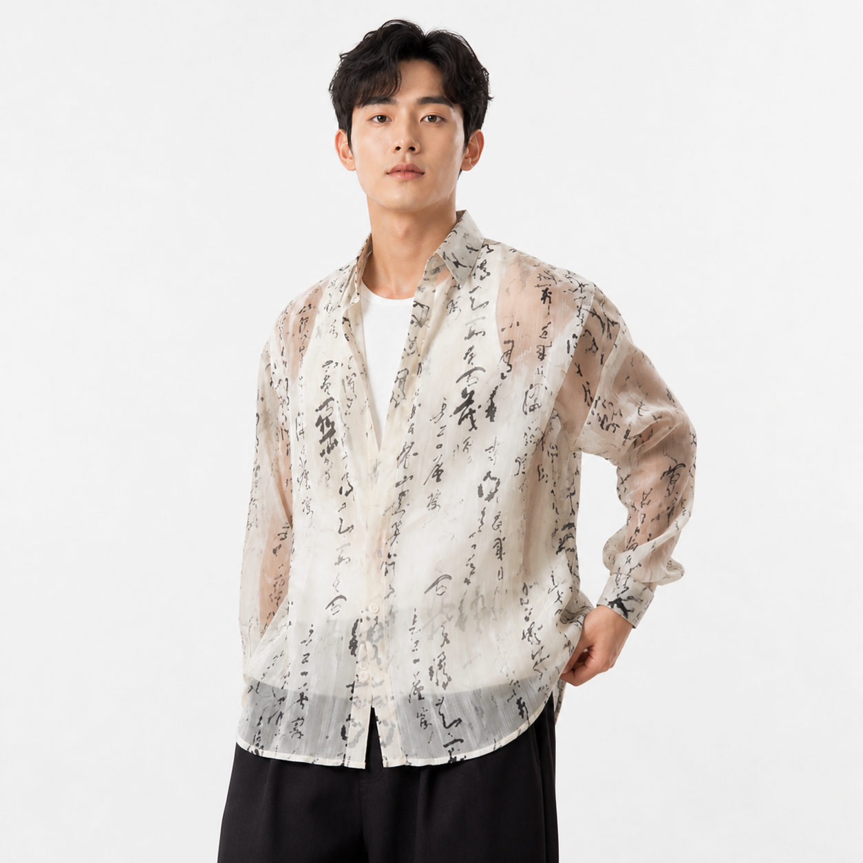 Plus Size Men’s Chinese Style Calligraphy Shirt 00