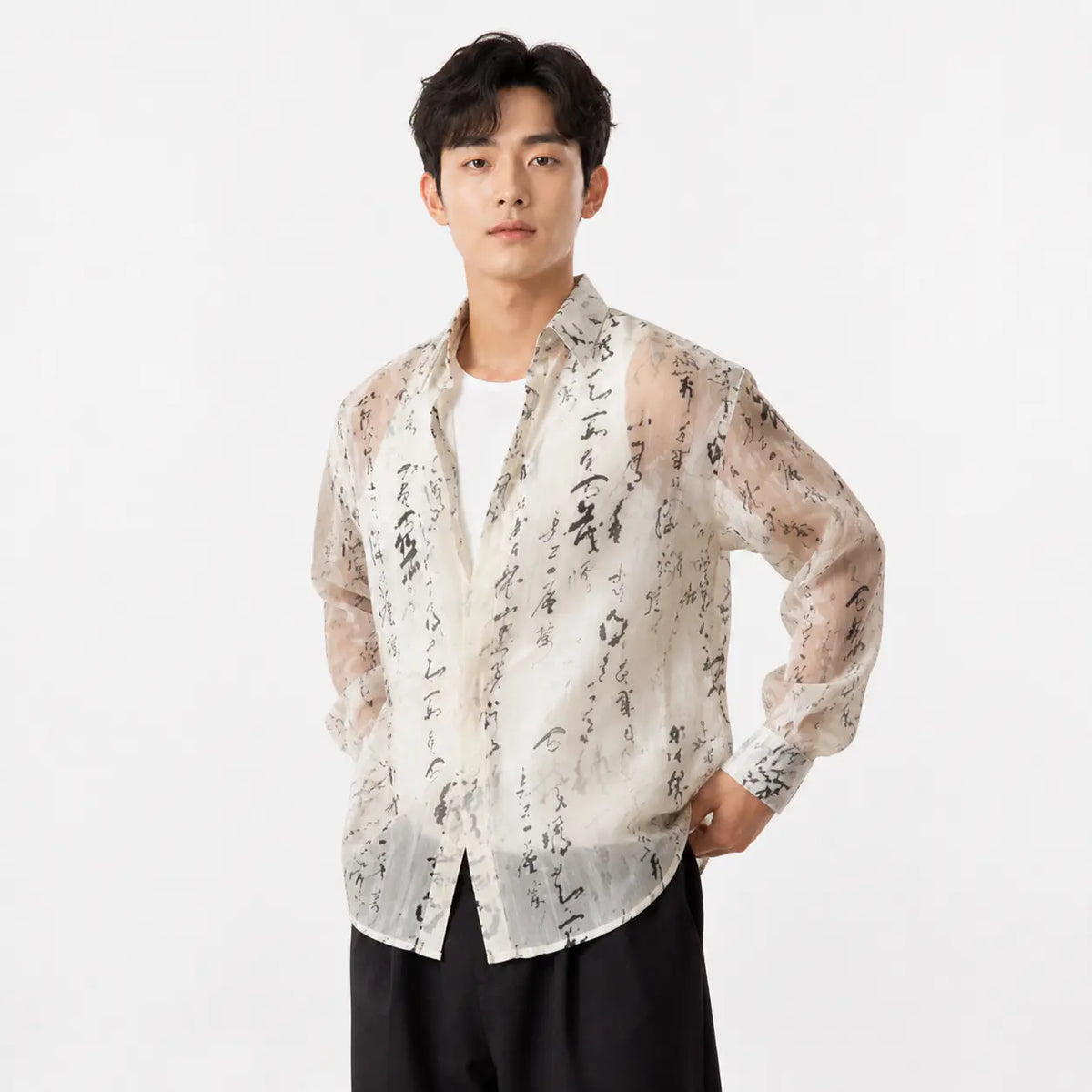 Plus Size Men’s Chinese Style Calligraphy Shirt 02