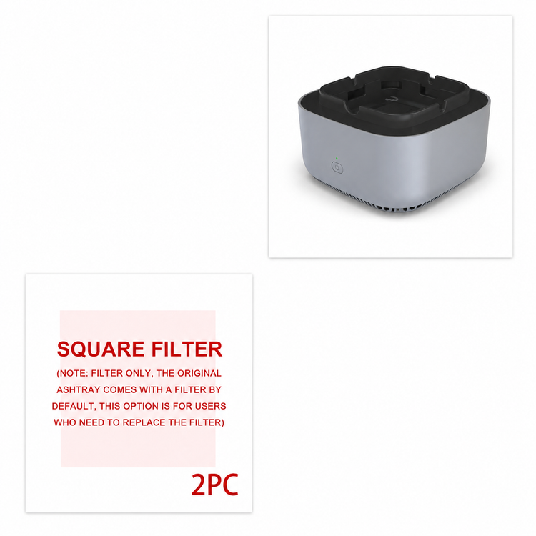 Square filter for an ashtray on a white background with text indicating it&