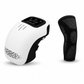 White electronic device with black cover and black knee brace on a white background