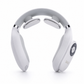 White neck massager with silver accents on a white background