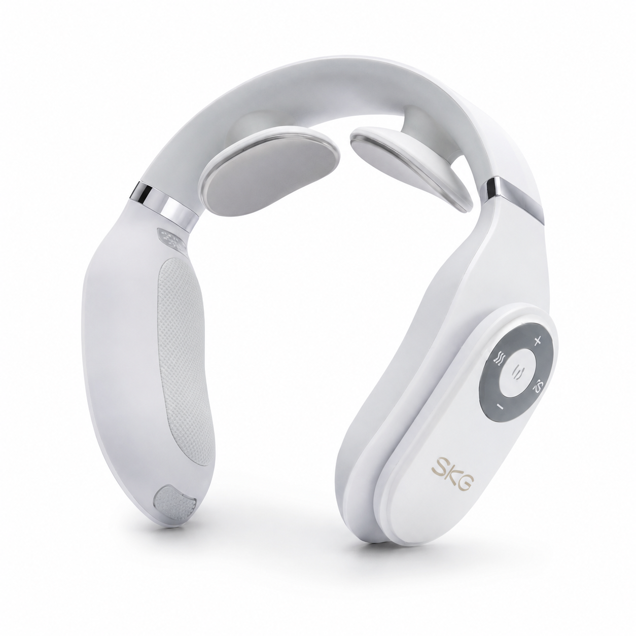 White neck massager with control panel on a white background