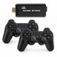 Black game stick with four controllers on a white background
