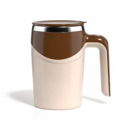 Brown and beige mug with a handle on a white background